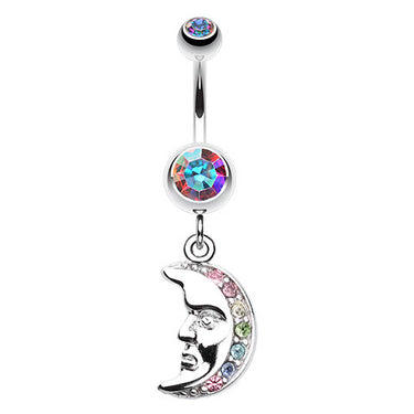 Rainbow Moonbeam Belly Piercing Ring - Dangling Belly Ring. Navel Rings Australia.