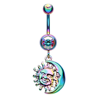 Rainbow Sun and Moon Navel Ring - Dangling Belly Ring. Navel Rings Australia.