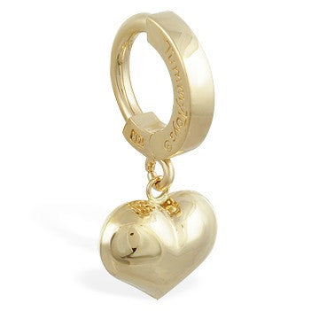 TummyToys® 14K Yellow Gold Puffed Heart Belly Ring - TummyToys® Patented Clasp. Navel Rings Australia.