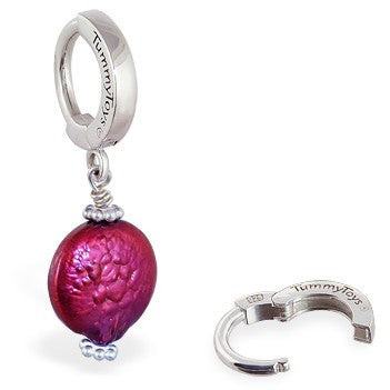 TummyToys® Red Wine Freshwater Coin Pearl Pendant - TummyToys® Patented Clasp. Navel Rings Australia.