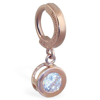 TummyToys® Solid Rose Gold CZ Dangle - TummyToys® Patented Clasp. Navel Rings Australia.