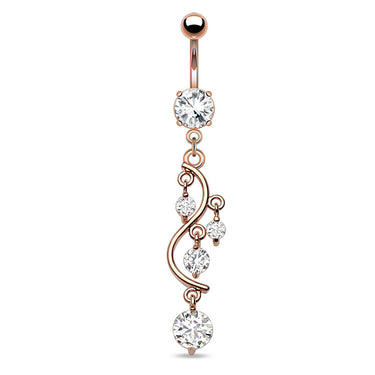 Chandelier Vine Navel Ring with Rose Gold Plating - Dangling Belly Ring. Navel Rings Australia.