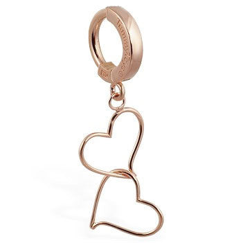 TummyToys® Solid Rose Gold Hand Made Double Heart Navel Ring - TummyToys® Patented Clasp. Navel Rings Australia.