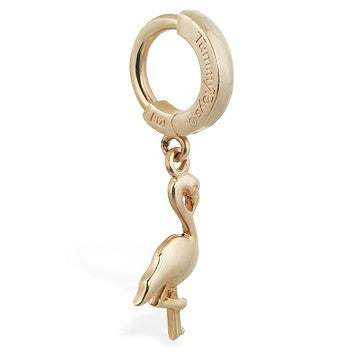 TummyToys® 14K Rose Gold Flamingo Dangling Belly Ring - TummyToys® Patented Clasp. Navel Rings Australia.