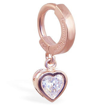 TummyToys® Rose Gold Cubic Zirconia Heart Navel Bar - TummyToys® Patented Clasp. Navel Rings Australia.