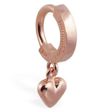 TummyToys® 14K Rose Gold Puffed Heart Navel Piercing Bar - TummyToys® Patented Clasp. Navel Rings Australia.