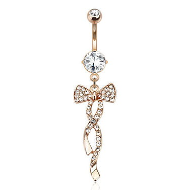 Twisted Party Ribbon Belly Dangle with Rose Gold Plating - Dangling Belly Ring. Navel Rings Australia.