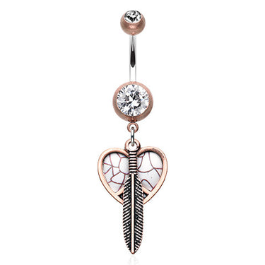 White Turquoise Heart Navel Bar - Dangling Belly Ring. Navel Rings Australia.