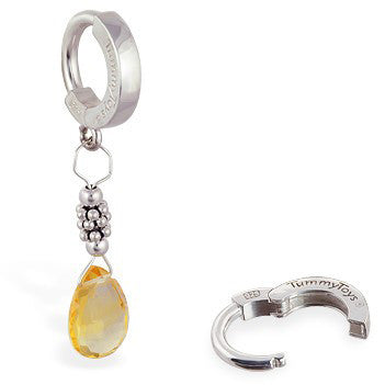 TummyToys® Citrine and Silver Belly Piercing Ring - TummyToys® Patented Clasp. Navel Rings Australia.