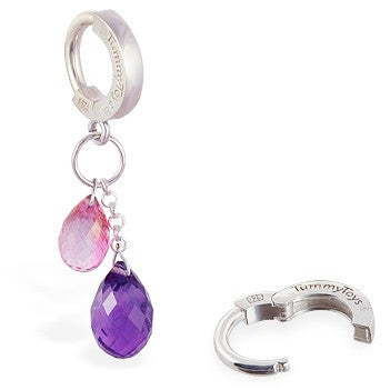 TummyToys® Pink Topaz and Natural Amethyst Belly Jewellery - TummyToys® Patented Clasp. Navel Rings Australia.