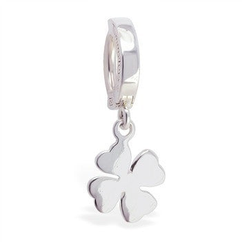 TummyToys® 925 Silver Clover Belly Ring - TummyToys® Patented Clasp. Navel Rings Australia.