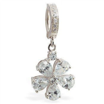 TummyToys® CZ Paved Flower Belly Ring - TummyToys® Patented Clasp. Navel Rings Australia.