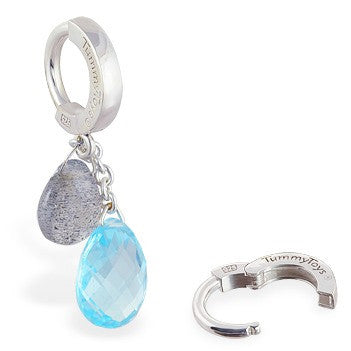 TummyToys® Blue Topaz and Labradorite on Plain Clasp - TummyToys® Patented Clasp. Navel Rings Australia.