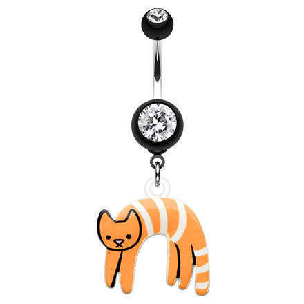 Lounging Kitty Belly Button Ring Dangle - Dangling Belly Ring. Navel Rings Australia.