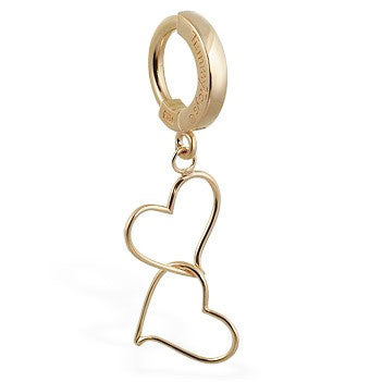 TummyToys® Solid Yellow Gold Hand Made Double Heart Belly Piercing - TummyToys® Patented Clasp. Navel Rings Australia.