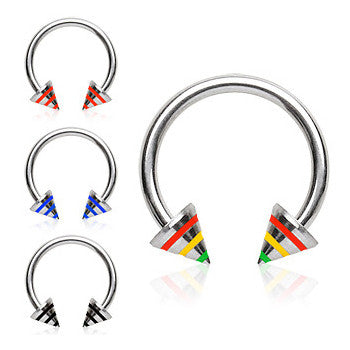 Trio Stripe Spike Circular Belly Piercing Ring - Circular Barbell / Horse Shoe. Navel Rings Australia.