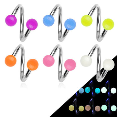 Glow in Dark Spiral Twist Belly Piercings - Spiral Twister Twistie. Navel Rings Australia.