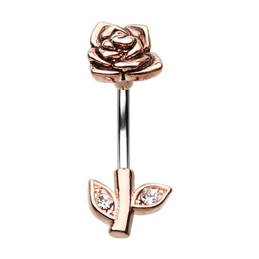 Split Rose Belly Piercing Ring with Rose Gold Plating - Split Spinal Belly Bar. Navel Rings Australia.