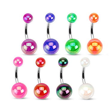 Metallic Coated Acrylic Navel Piercing Bars - Basic Curved Barbell. Navel Rings Australia.