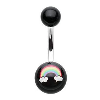 Rainbow Clouds Belly Bar - Basic Curved Barbell. Navel Rings Australia.