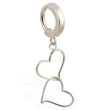 TummyToys® White Gold Hand Made Double Heart Belly Ring - TummyToys® Patented Clasp. Navel Rings Australia.