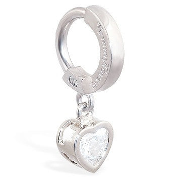 TummyToys® White Gold Cubic Zirconia Heart Belly Piercing Ring - TummyToys® Patented Clasp. Navel Rings Australia.