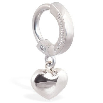 TummyToys® 14K White Gold Puffed Heart Belly Piercing Ring - TummyToys® Patented Clasp. Navel Rings Australia.