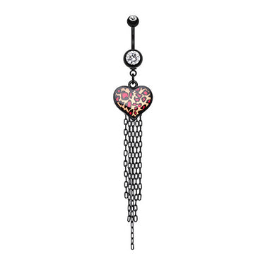 Wild Leopard Heart Navel Ring - Dangling Belly Ring. Navel Rings Australia.