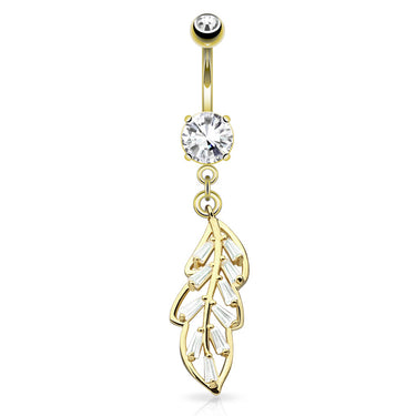 Jungle Gems Leaflet Belly Dangle with Gold Plating - Dangling Belly Ring. Navel Rings Australia.