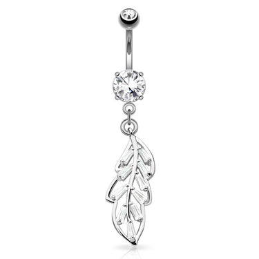 Jungle Gems Leaflet Belly Dangle - Dangling Belly Ring. Navel Rings Australia.