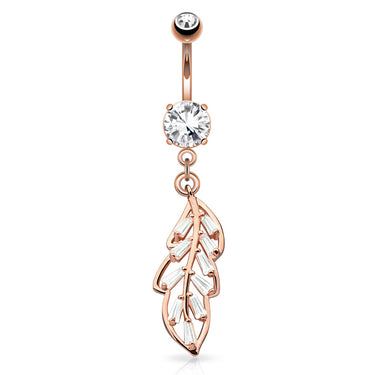 Jungle Gems Leaflet Belly Dangle with Rose Gold Plating - Dangling Belly Ring. Navel Rings Australia.