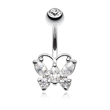 Classic Petite Butterfly Belly Ring - Fixed (non-dangle) Belly Bar. Navel Rings Australia.