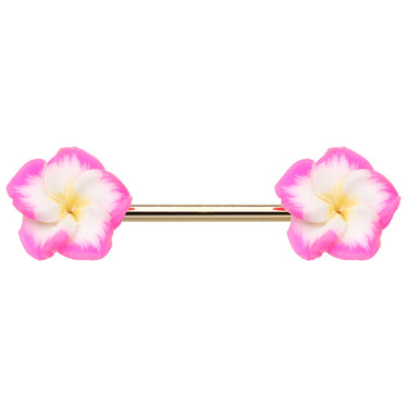 Springtime Pink Frangipani Nipple Ring in Gold - Nipple Ring. Navel Rings Australia.