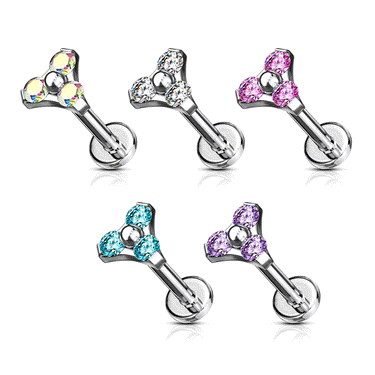 Trinity Gem Burst Body Jewellery. Labret, Monroe, Tragus and Cartilage Earrings.