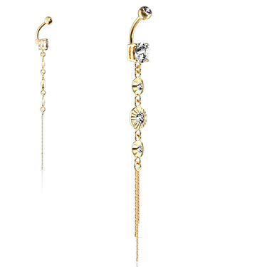 Classico Vintage Drop Chain Belly Bar in Gold - Dangling Belly Ring. Navel Rings Australia.