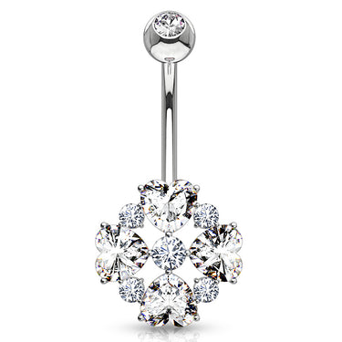 Lovers Diamanté Belly Ring in 14K White Gold - Fixed (non-dangle) Belly Bar. Navel Rings Australia.