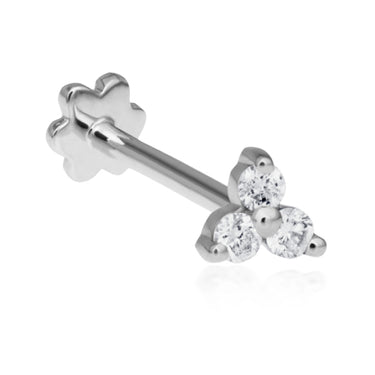 Diamond Trinity Threaded Stud Earring by Maria Tash in White Gold - Earring. Navel Rings Australia.