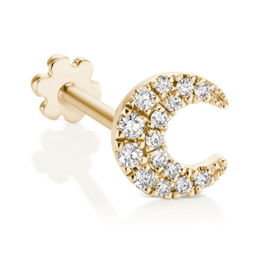 Diamond Moon Threaded Earring by Maria Tash in 18K Gold. Flat Stud. - Earring. Navel Rings Australia.