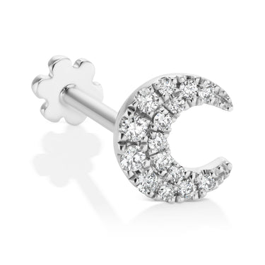 Diamond Moon Threaded Earring by Maria Tash in 18K White Gold. Flat Stud. - Earring. Navel Rings Australia.