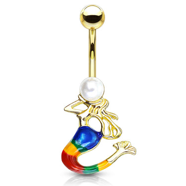 The Mermaids Pearl Navel Ring with Gold Plating - Dangling Belly Ring. Navel Rings Australia.