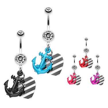 Metallic Anchor Love Charms Belly Bar - Dangling Belly Ring. Navel Rings Australia.