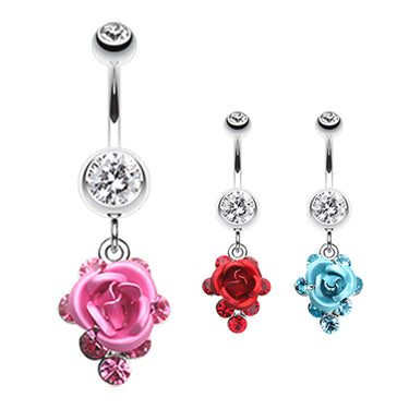 3D Metallic Rosé Belly Dangles - Dangling Belly Ring. Navel Rings Australia.