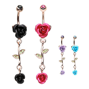 Metallic Roses Belly Dangle in 14K Rose Gold - Dangling Belly Ring. Navel Rings Australia.