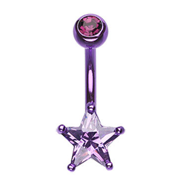 Metallic Star Belly Bar - Fixed (non-dangle) Belly Bar. Navel Rings Australia.