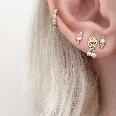 Four Diamond Trinity Earring by Maria Tash in 18K Rose Gold. Flat Stud. - Earring. Navel Rings Australia.
