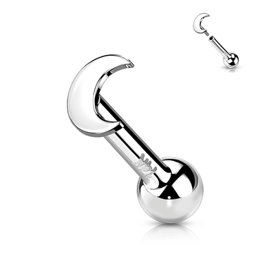 Moon Earring in 14K White Gold. Threadless Push-In Earring