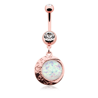 Rose Gold Opal Eclipse Belly Ring - Dangling Belly Ring. Navel Rings Australia.