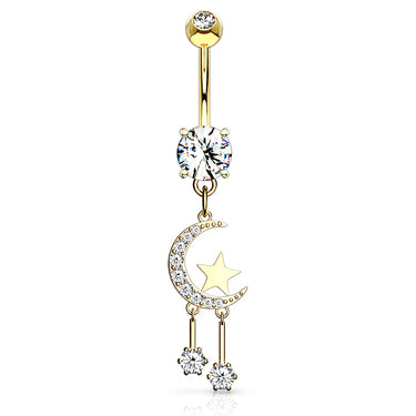 Twinkle of the Moon Belly Dangle with Gold Plating - Dangling Belly Ring. Navel Rings Australia.