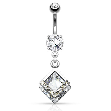 Mounted Diamond Belly Bar - Dangling Belly Ring. Navel Rings Australia.