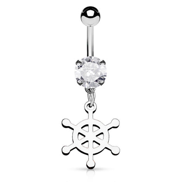 Silver Seas Boat Wheel Belly Dangle - Dangling Belly Ring. Navel Rings Australia.